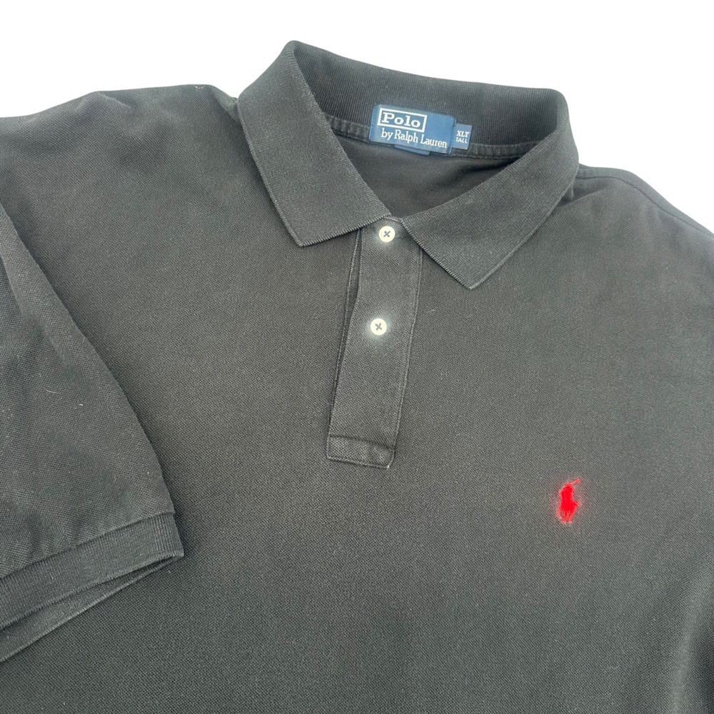 Polo Ralph‎ Lauren Mens XLT Tall Black Pique Polo Shirt Red Pony Logo Sleeve